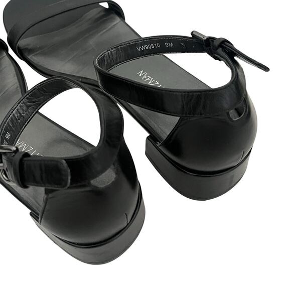 Stuart Whitman Nudist June Black Leather Sandal block Heel Size 9 minimalist - Picture 10 of 14